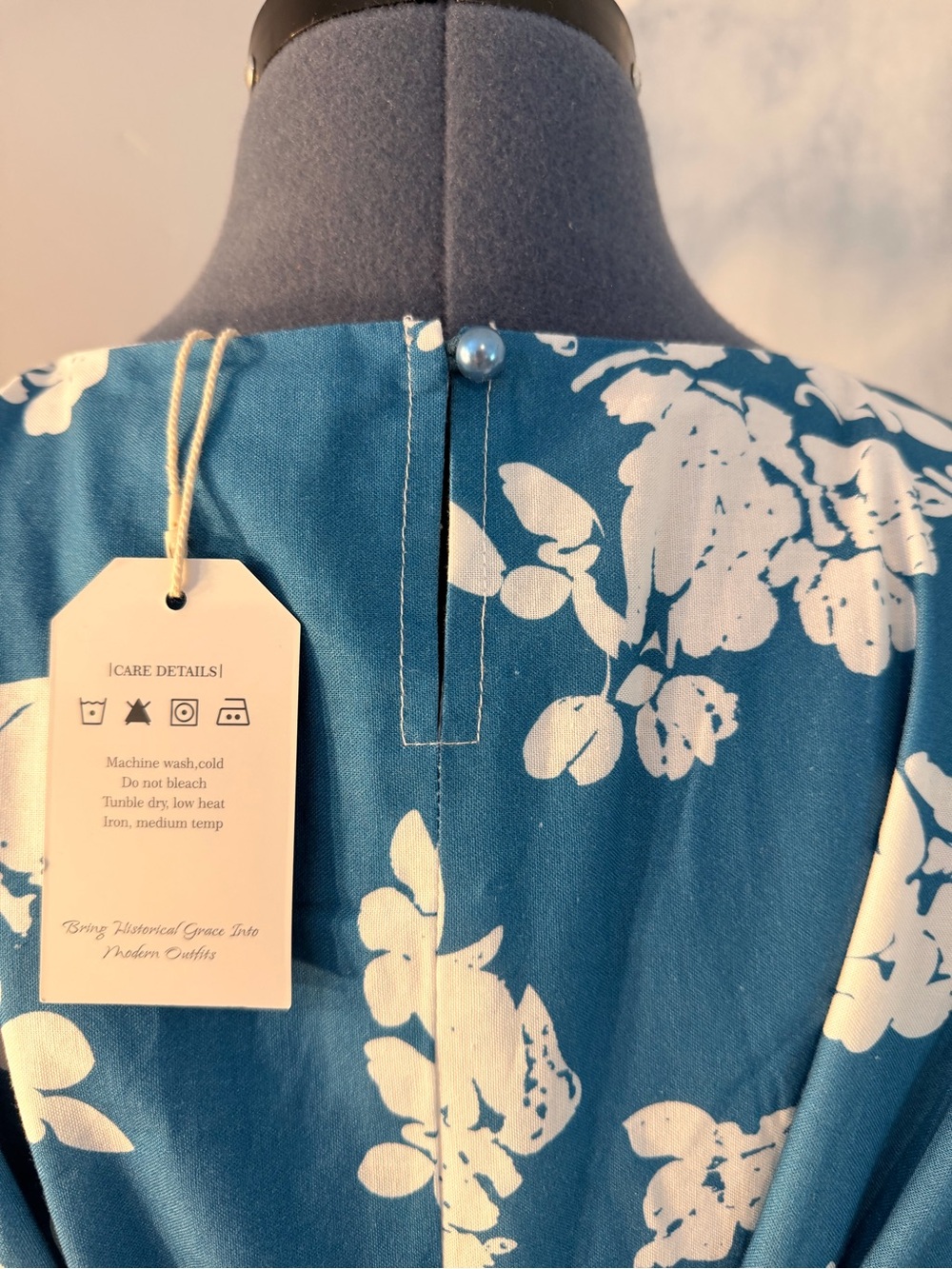 Sleeveless Teal Floral Midi Dress with Full Skirt Linen and Cotton Material 185 - Picture 8 of 16